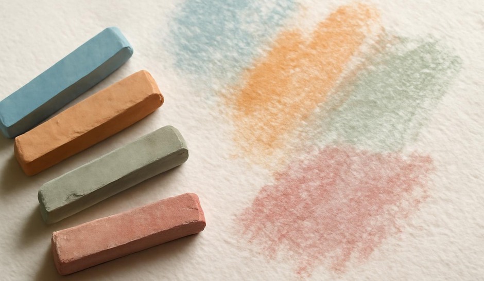 Pastel sticks beside textured paper