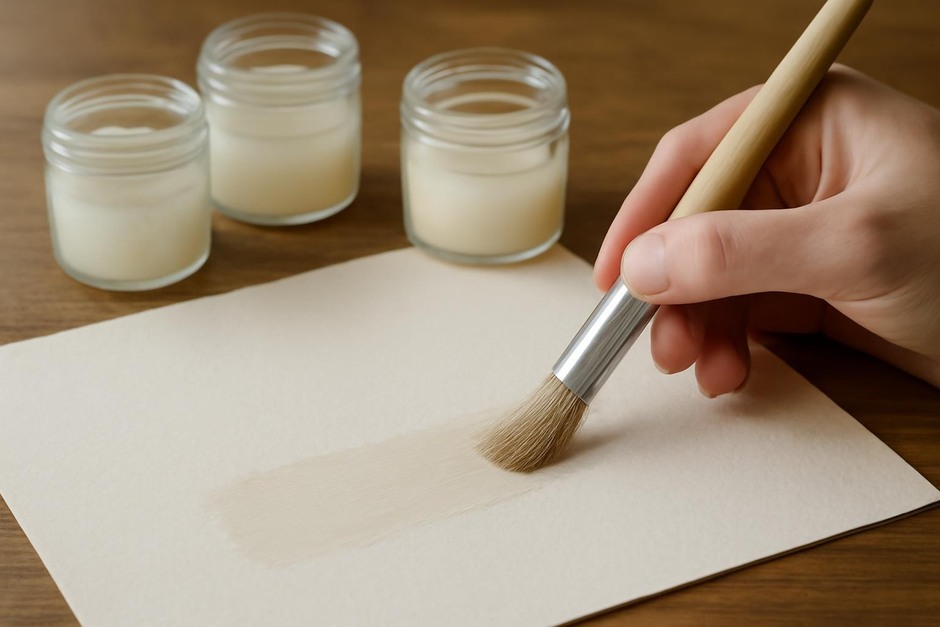 Brush applying sizing to paper